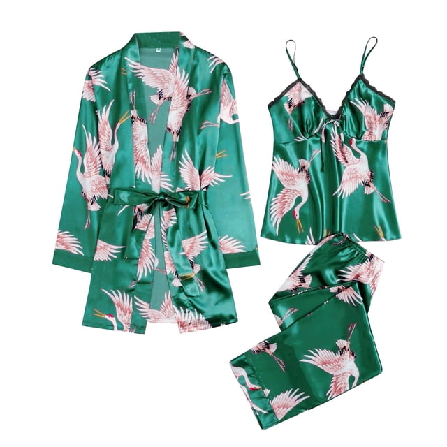 WTXUE Ensembles de Pyjama pour Femmes / Pyjamas en Polyester Imprimé Quotidien Femme / 3 Pcs Vert G