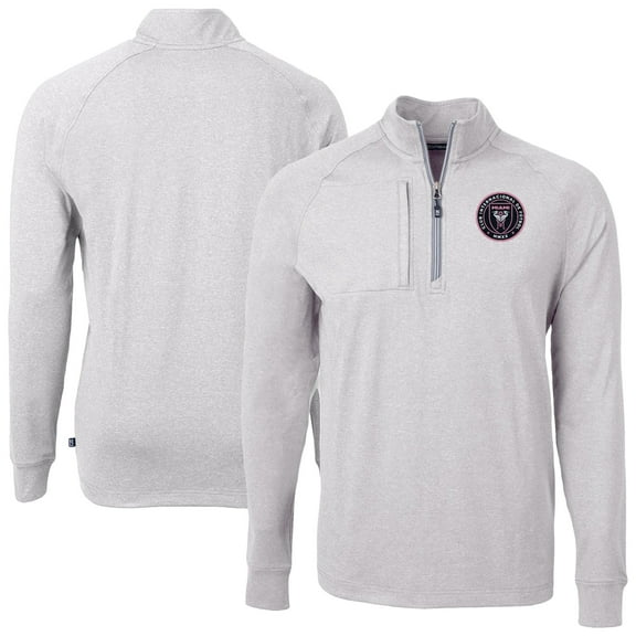 Men's-Cutter & Buck  Heather Gray Inter Miami CF Adapt Eco Knit Heather Raglan Quarter-Zip Pullover Top