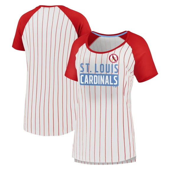 Women's Fanatics White St. Louis Cardinals Cooperstown Collection Iconic Pinstripe Raglan Scoop Neck T-Shirt