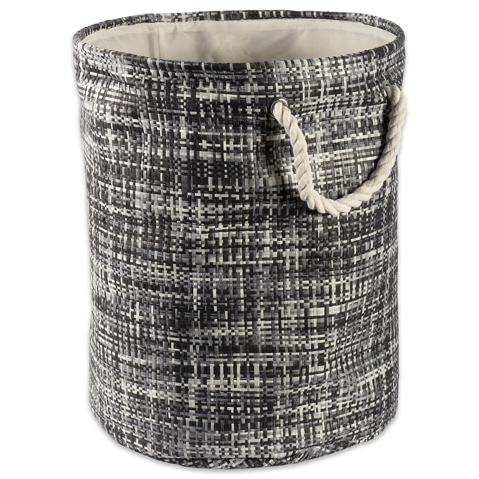 20" Black and Gray Tweed Round Large Bin with Rope Handles Walmart