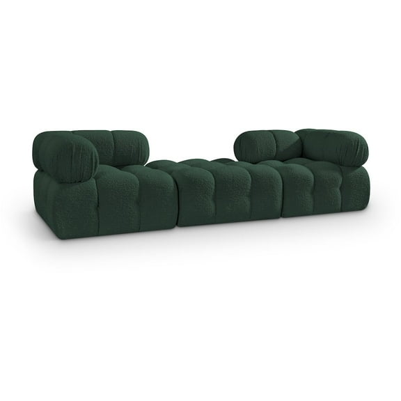 Meridian Furniture Ames 102" Green Boucle Fabric Upholstered 3pc. Modular Sofa