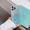 thumbnail image 5 of Compatible with iPhone 15 Pro Glitter Butterfly Case Glow in The Dark Women Girls Girly Bling Sparkle Flowing Quicksand Light up Case Soft TPU Bumper Luminous Clear Phone Cover, Blue, 5 of 12