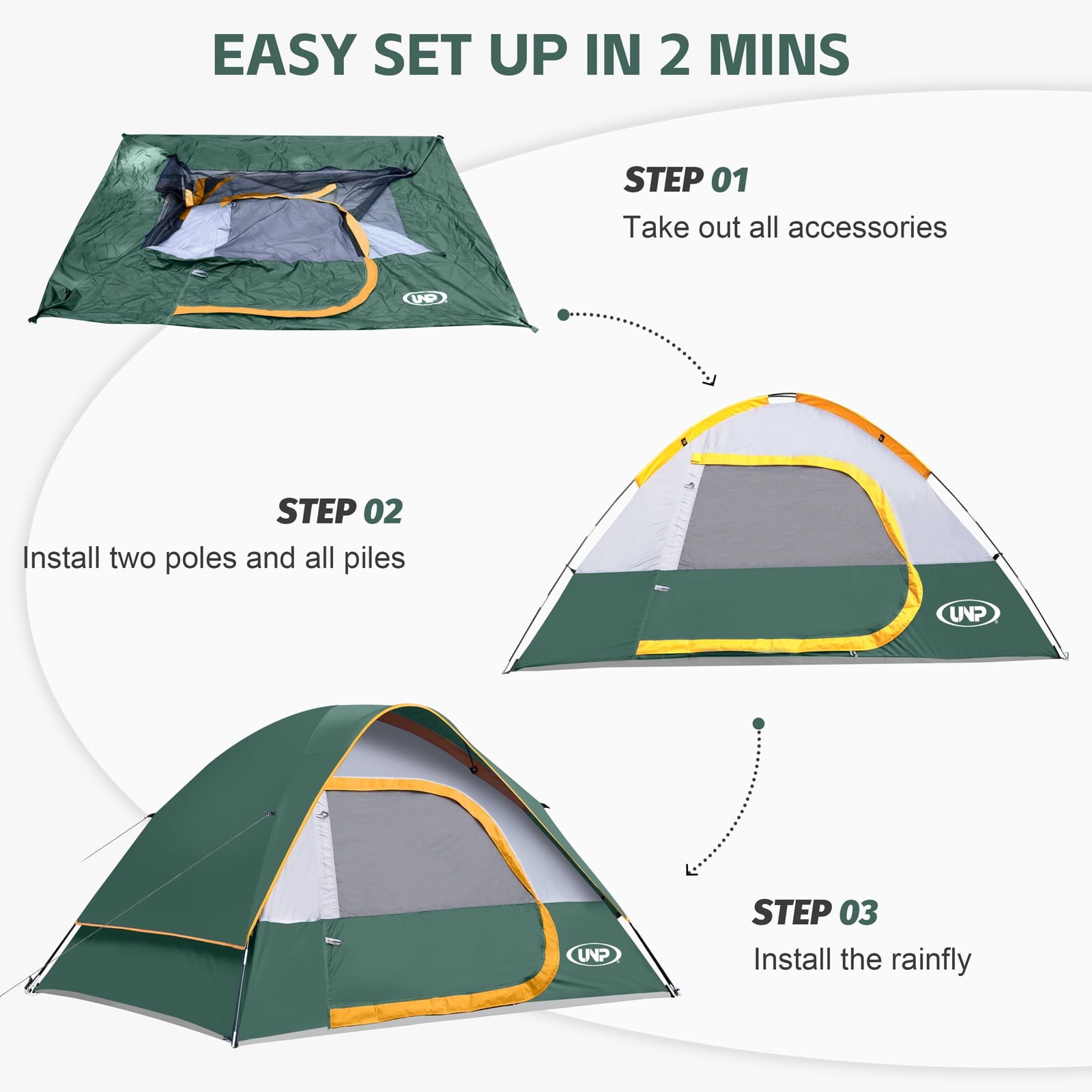 Camping Tent 4 Person, Waterproof Windproof Tent with Rainfly Easy Set up-Portable Dome Tents for Camping, Green