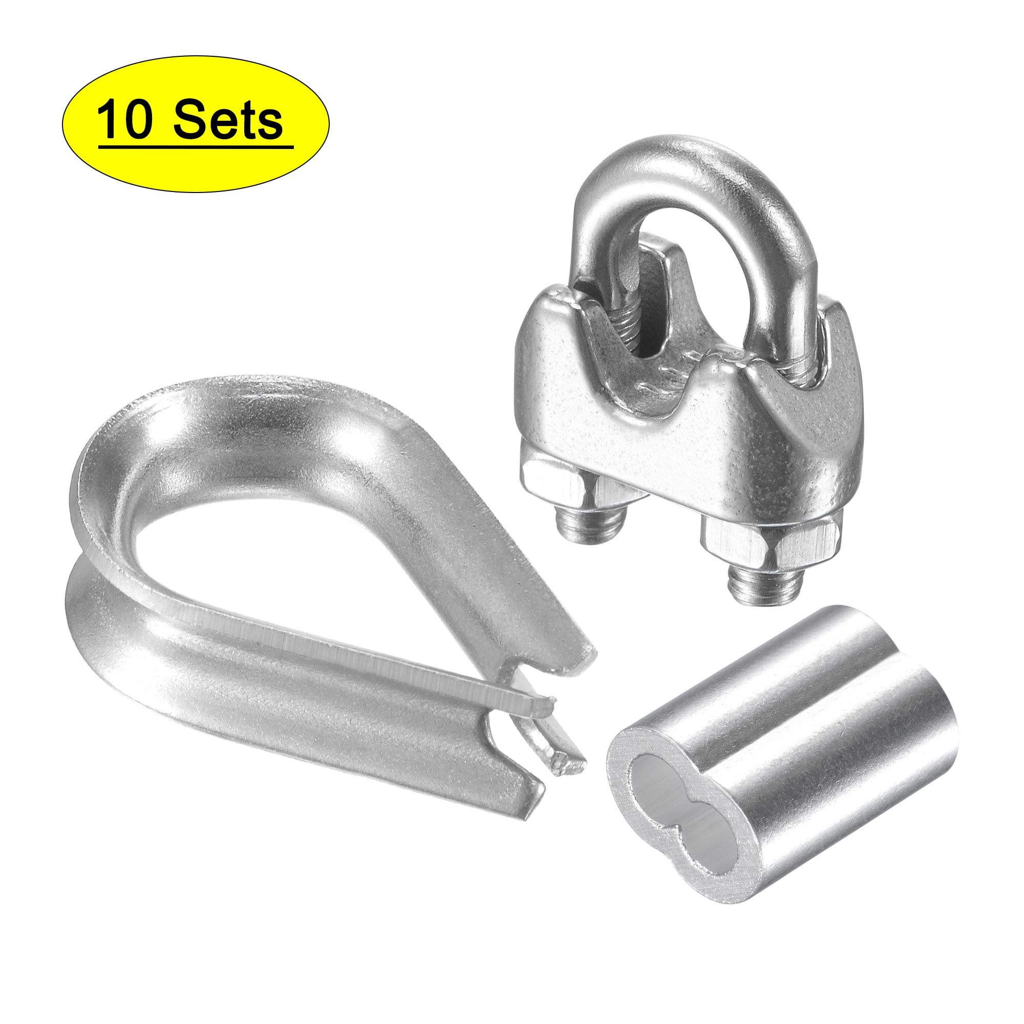 Uxcell M3 Stainless Steel Wire Rope Clip Kit Rope Clamp, Thimble