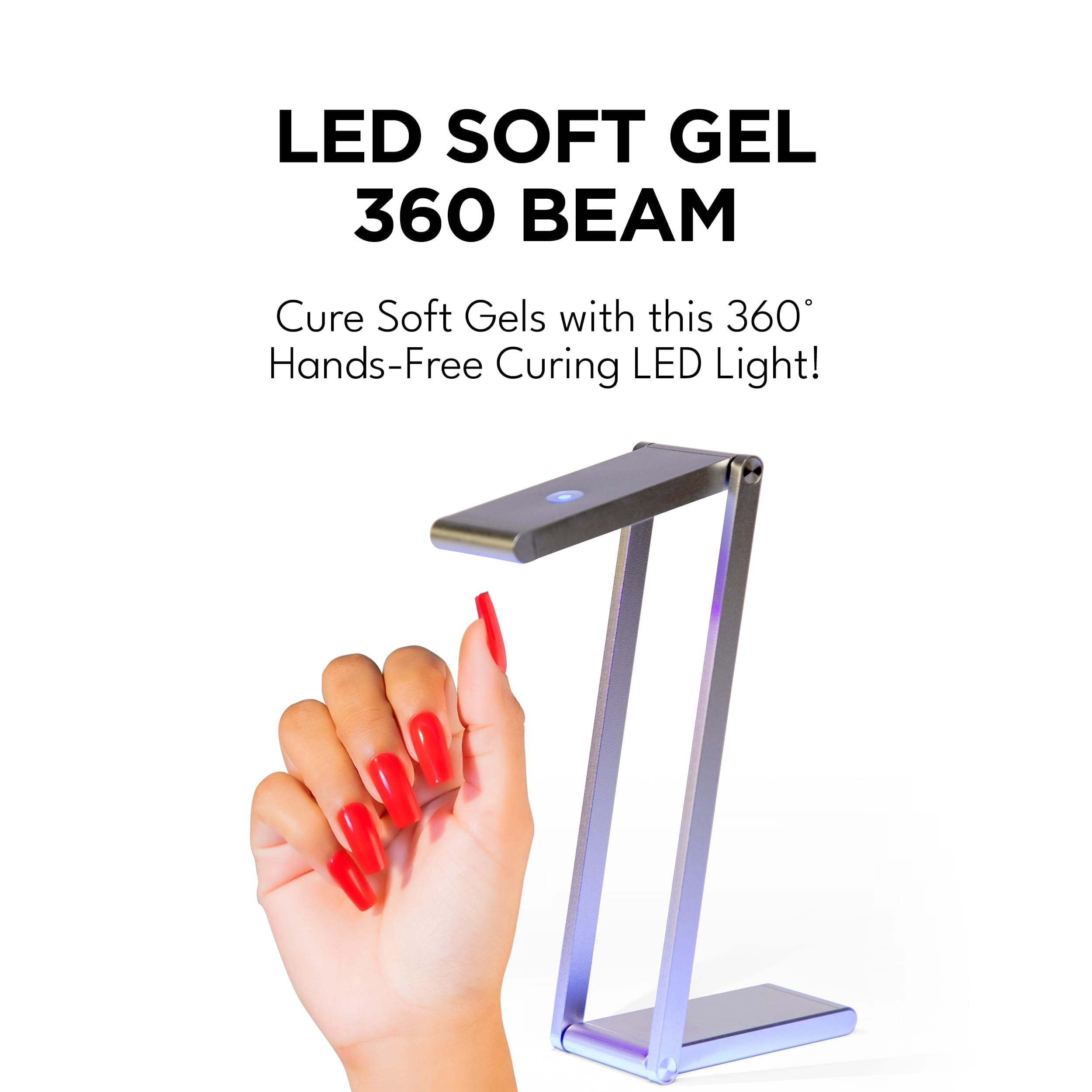 Red Carpet Manicure LED Soft Gel 360 Beam – Portable LED/UV Folding Design Light with 360° Hands-Free Curing, Motion Sensor Activation, Rechargeable, 3W Power, Perfect for Soft Gel Nails.