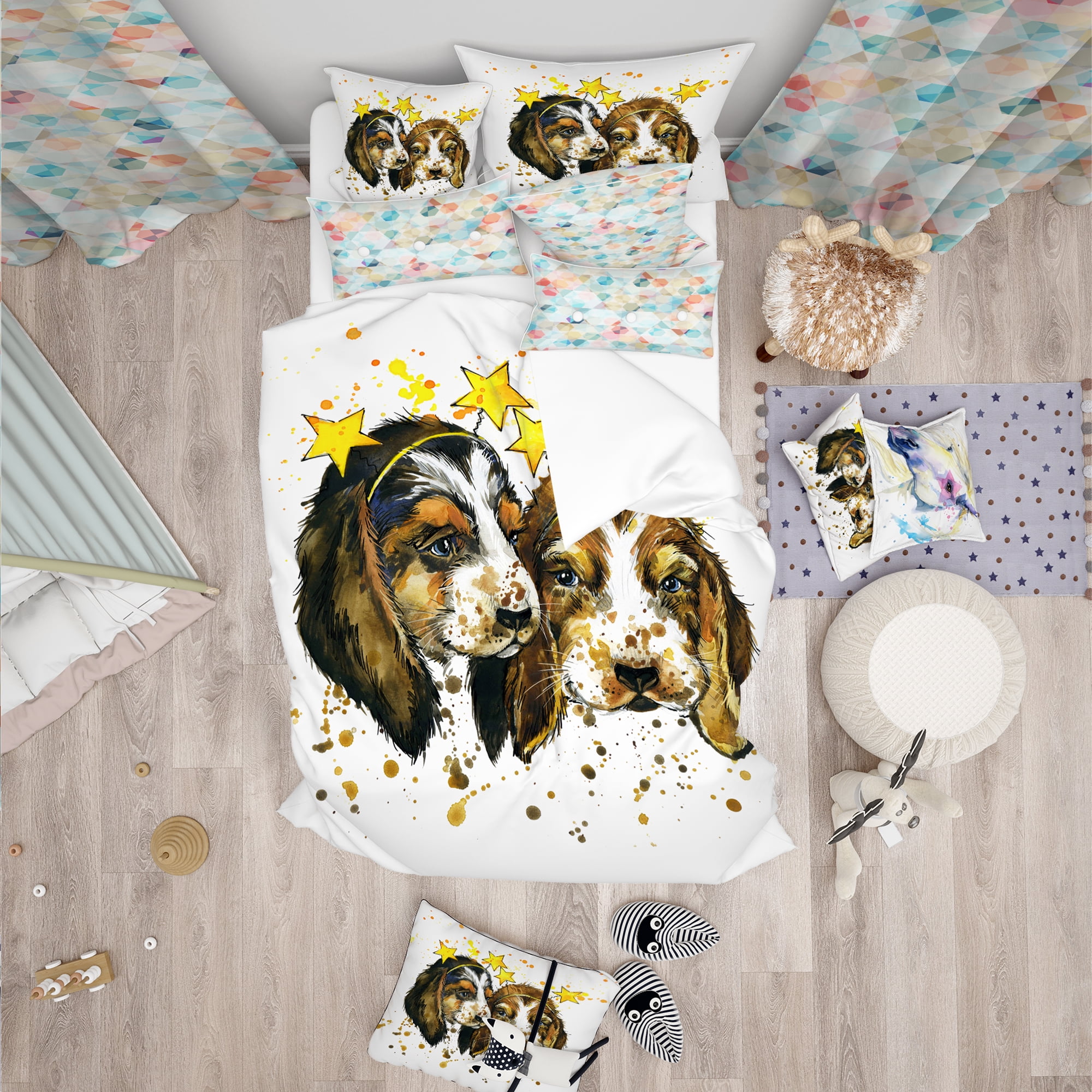 Designart 'Funny Puppy Dogs Watercolor' Modern & Contemporary Duvet Cover Set