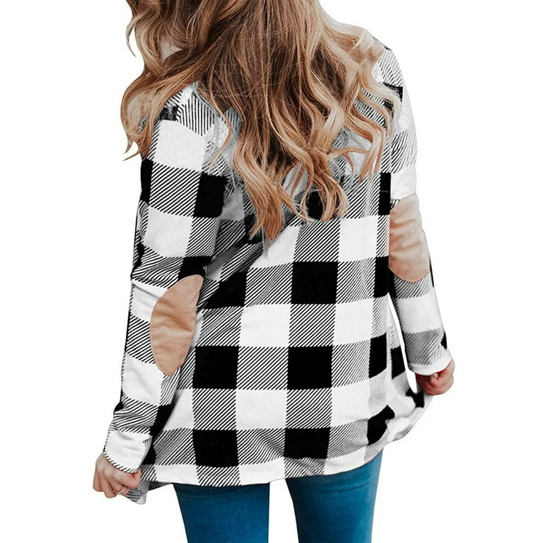 Buffalo plaid cardigan with cheap elbow patches