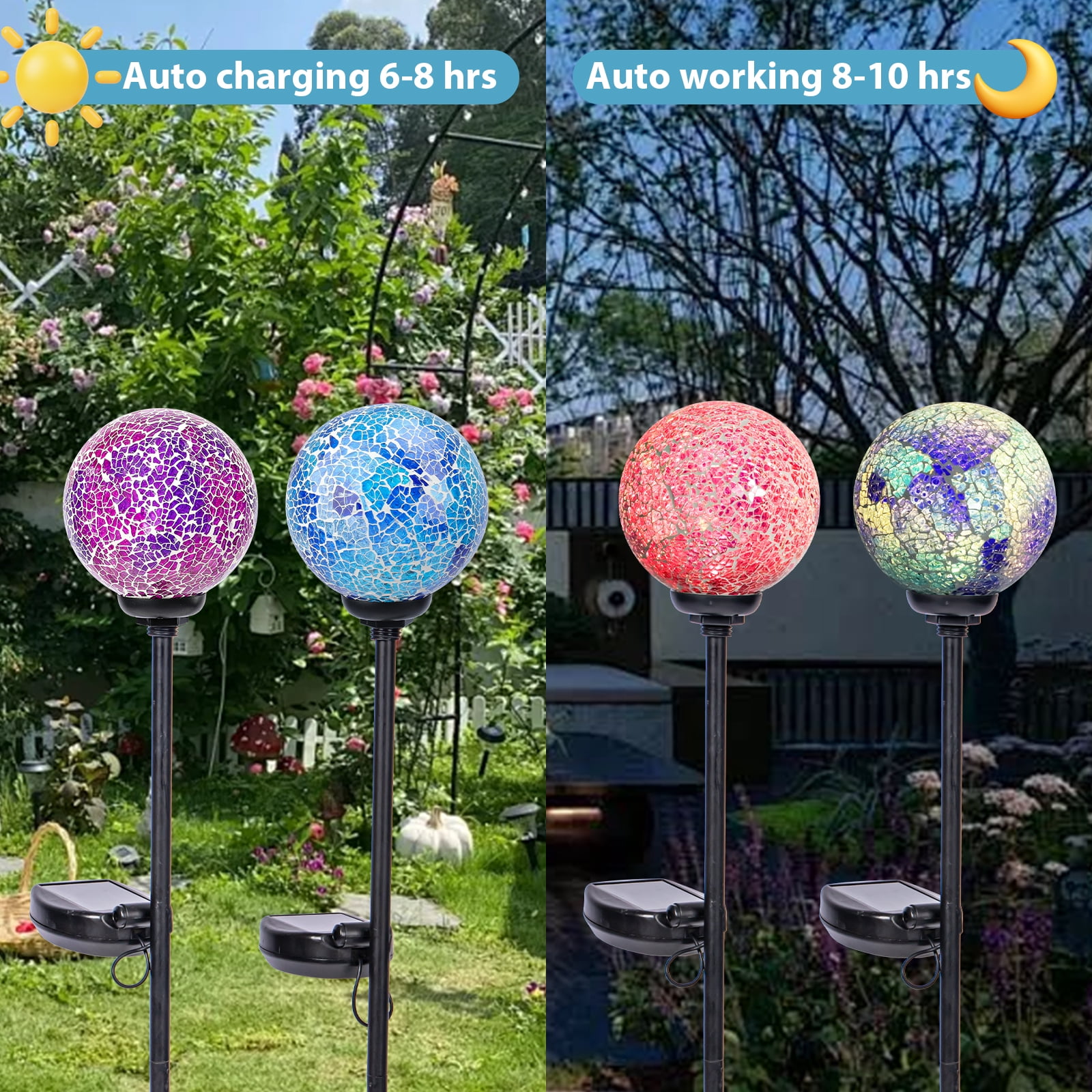 Solar Garden Lights, Mosaic Solar Light Outdoor Waterproof LED Pathway Stake Light for Landscape Patio Yard Deck Walkway Decoration, 2 Pack