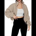 thumbnail image 2 of Chaquetas de Forro para Mujer, Sudaderas Extragrandes con Cremallera, Ropa de Invierno, Conjuntos de Larga y Corte Corto para Otoño. Caqui XXL, 2 of 10