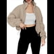 thumbnail image 2 of Chaquetas de Forro para Mujer, Sudaderas Extragrandes con Cremallera, Ropa de Invierno, Conjuntos de Larga y Corte Corto para Otoño. Caqui S, 2 of 10