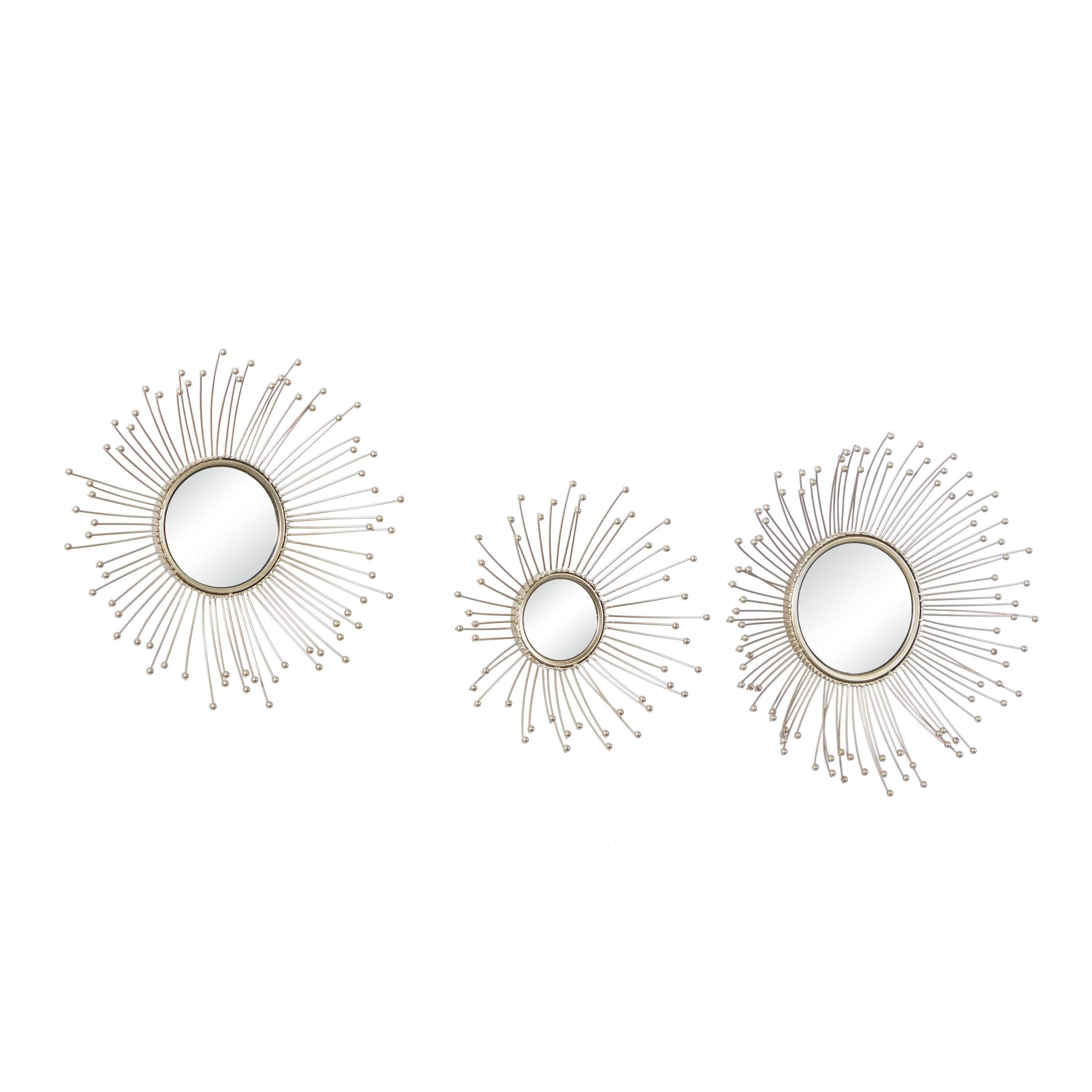 DecMode 16", 15", 12"D Gold Starburst Wall Mirror, Set of 3