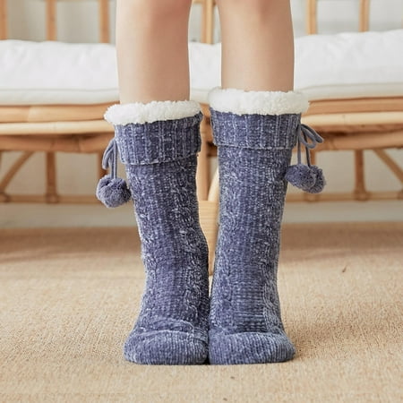 

Leesechin Womens Socks Clearance Thick Slipper Socks with Grippers Non Slip Solid Fuzzy Socks