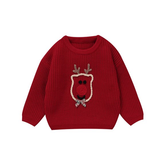 Zylarhe Girls' Sweaters Baby Christmas Deer Cardigan Knit Long Sleeve Crewneck Toddler Fall Winter Tops Red 3-4 Years