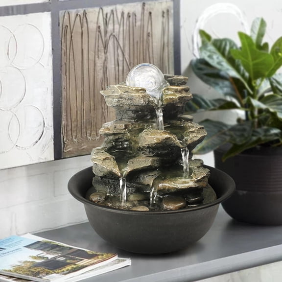 Tammesy Indoor  Waterfall Fountain with LED Lights,8.3"H Tabletop Cascading Feature Water Fountains for Home & Ofice