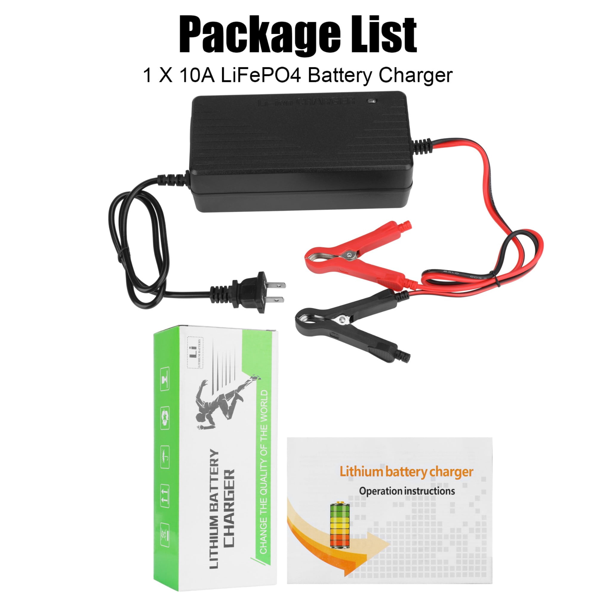 12V 10-Amp 10A Smart Fast Charger for Lithium Iron Phosphate (LiFePO4) Battery