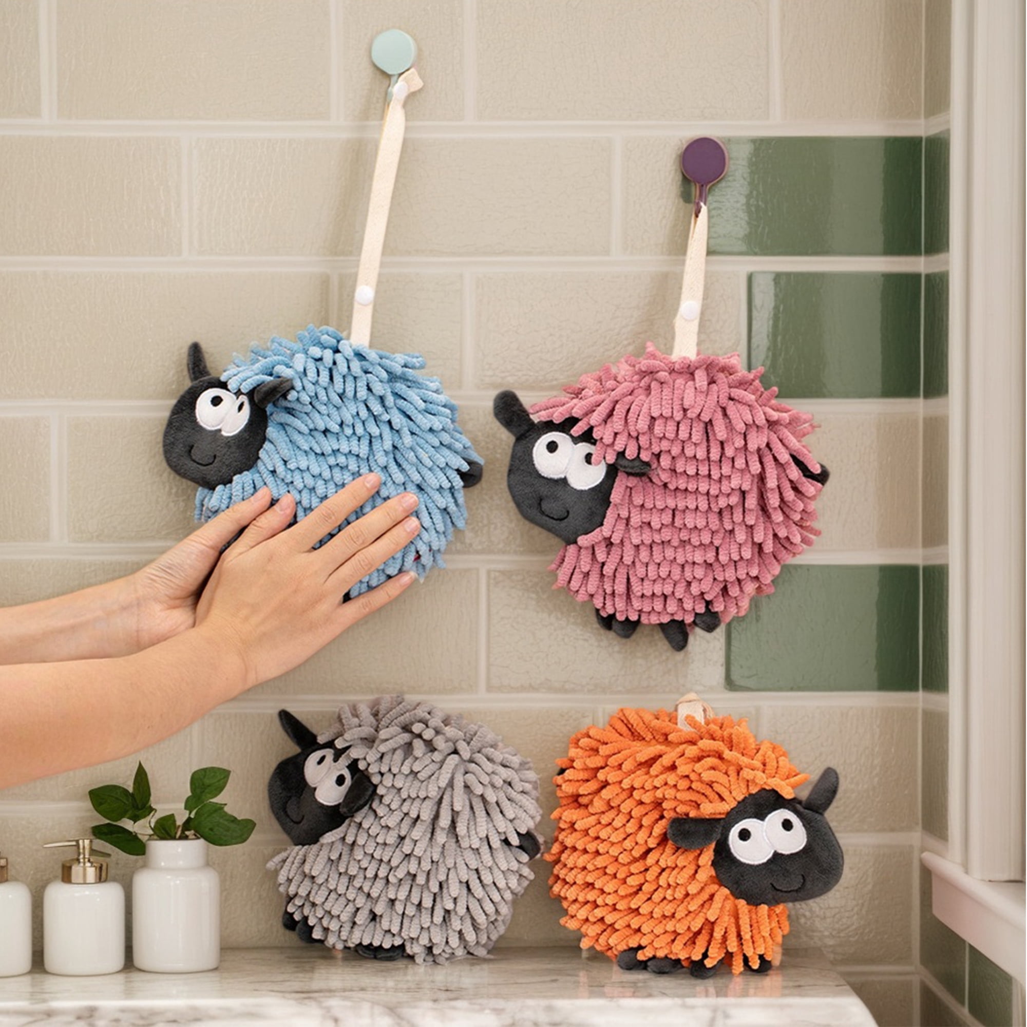 Unique Bargains Chenille Hand Towels Bathroom Towel with Hanging Loop Orange