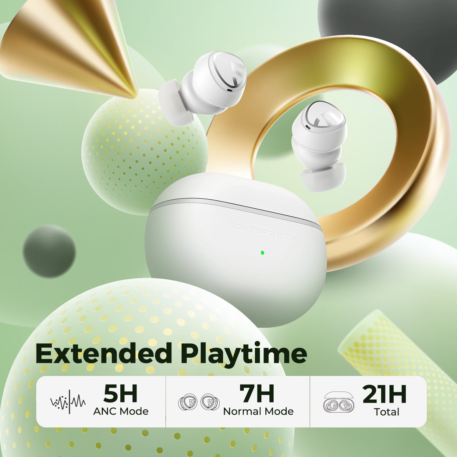 SOUNDPEATS Mini Pro ANC Wireless Earbuds Bluetooth Headphones in-Ear Stereo Earphones,White