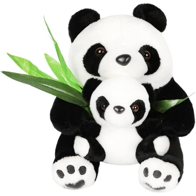 Animales de peluche de panda con bebé panda de peluche, mamá nativa y bebé panda de bambú de peluche