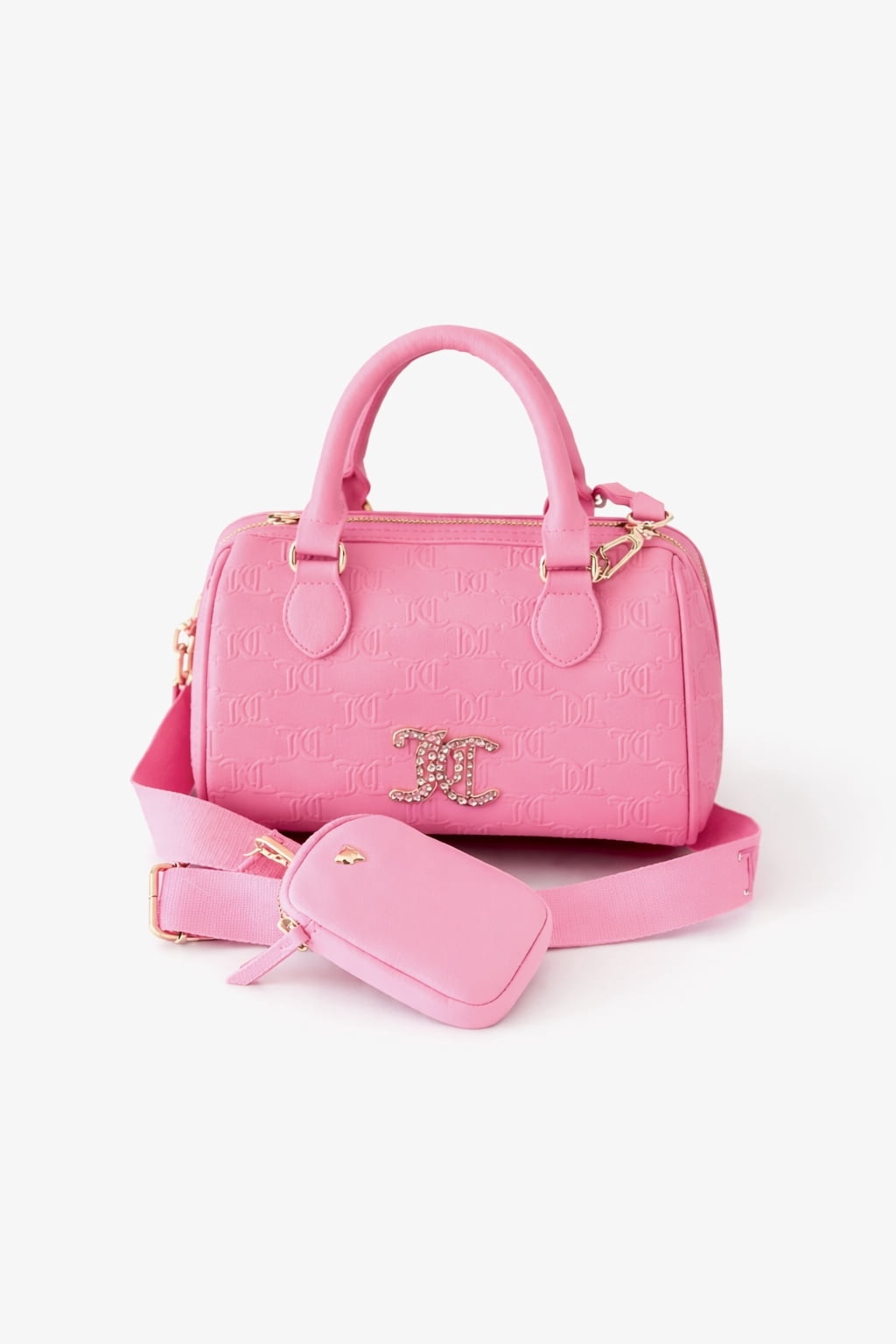 Juicy Couture Women's Faux Leather Saddle Satchel with Detachable Crossbody Strap, Pink