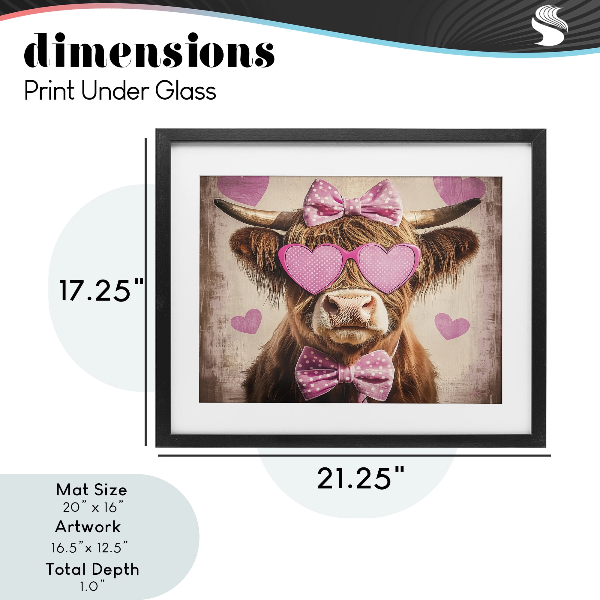 Cute Cattle Pink Hearts Black Framed Print Under Glass, design by Shawna Stewart