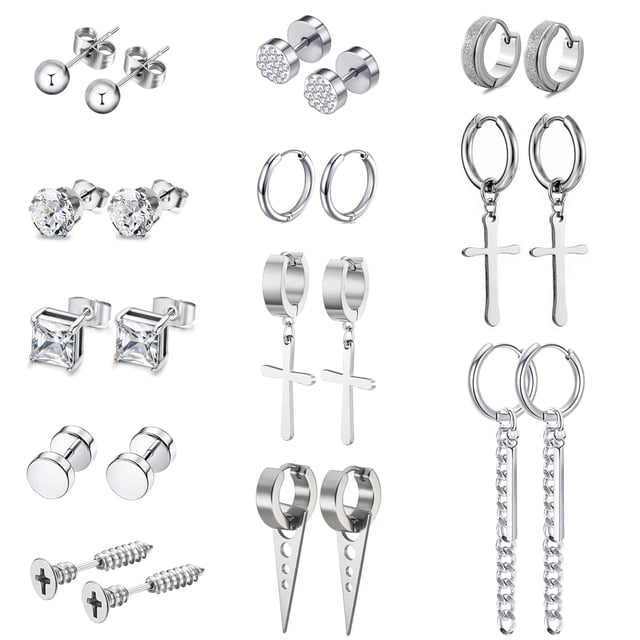 Juego de pendientes de acero inoxidable Juego de pendientes negros para hombre Juego de moda múltiple