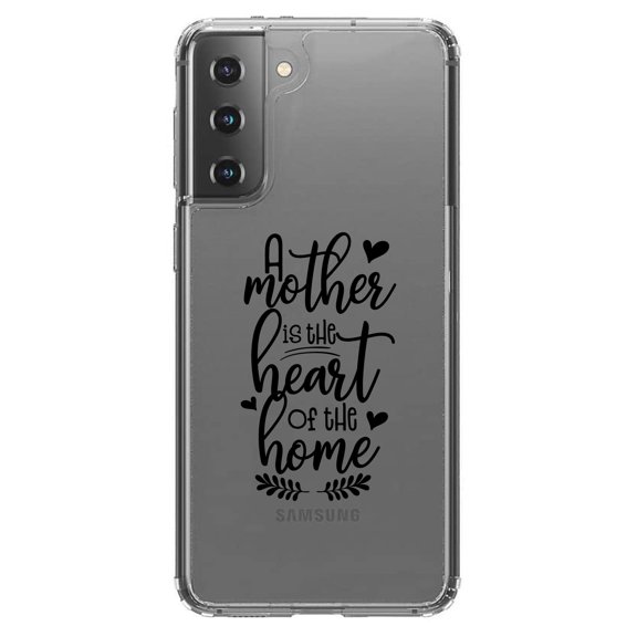 DistinctInk Clear Shockproof Hybrid Case for Galaxy S21  PLUS 5G (6.7" Screen) - TPU Bumper Acrylic Back Tempered Glass Screen Protector - A Mother is the Heart of the Home