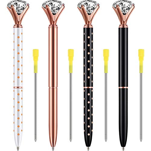 EVNEED 5 Pcs Big Diamond Pen Rhinestones Crystal Metal Ballpoint Pens Black Ink 