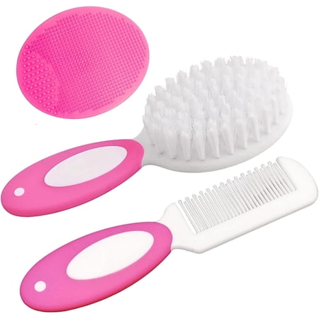 GadgetNestUSA 3‑Piece Baby Grooming Set – Soft Bristle Hair Brush, Gentle Comb & Silicone Cradle Cap Cleaner, Perfect Baby Shower or Registry Gift