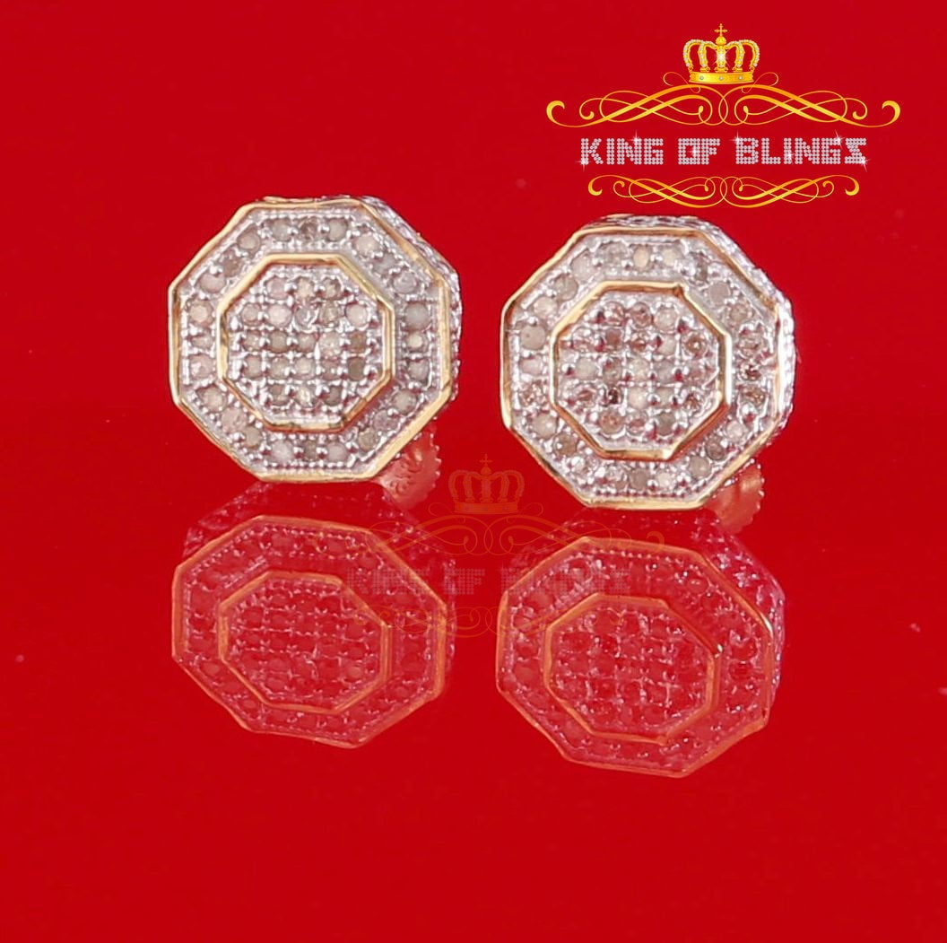 King of Bling's Women's Stud in 925 Yellow Sterling Silver 0.33ct Diamond Stud Men's Earrings