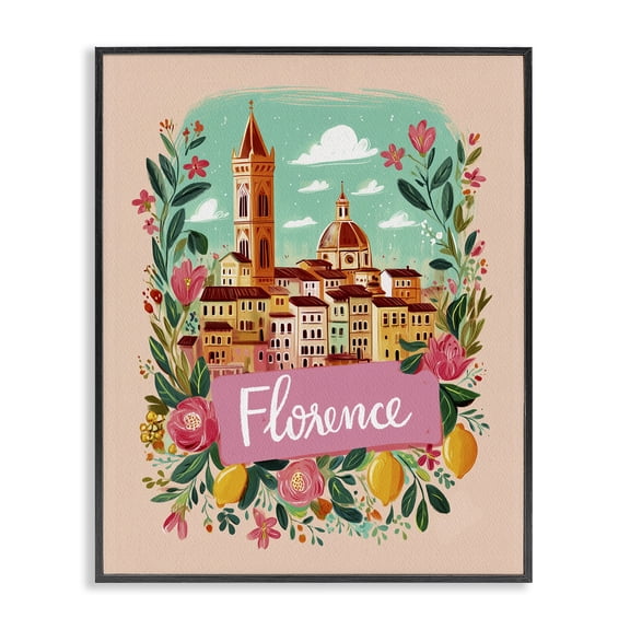 Floral Bordered Florence Black Framed Giclee Art, design by Yen