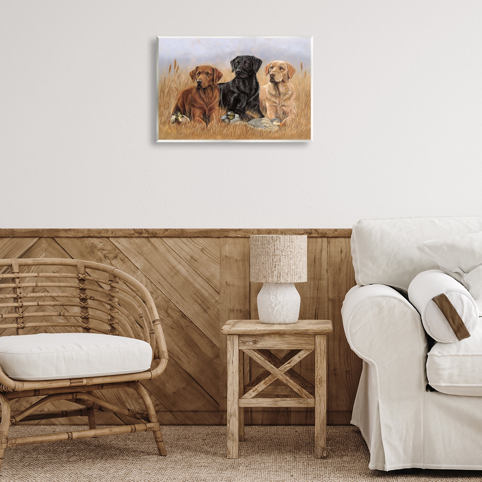 Stupell Industries Dog Trio & Ducks Animals & Insects Painting Unframed Art Print Wall Art, 19 x 13