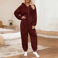 thumbnail image 2 of Loopsun Womens Fleece Pajama Jumpsuits, Women's Soft Fleece Long Sleeve Zipper Hooded Loungewear Home Wear Pajama Jumpsuits Wine, XXL, 2 of 5