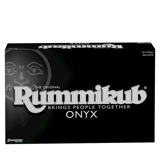 Édition Onyx Rummikub - Ensemble Sophistiqué avec Tuiles de Rummikub Noires Uniques et Chiffres Gravés Colorés par Pressman, Multicolore