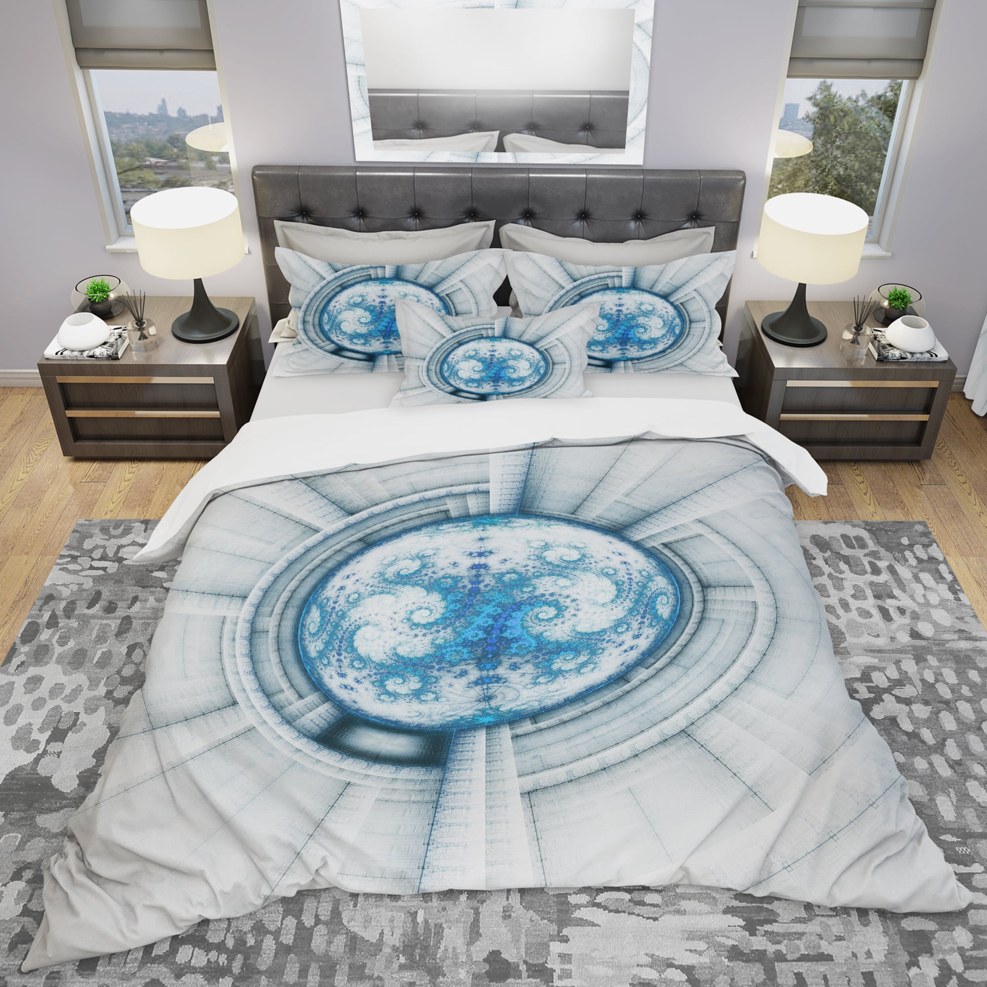 Designart 'Glowing Soft Blue Fractal Flower' Modern & Contemporary Duvet Cover Set