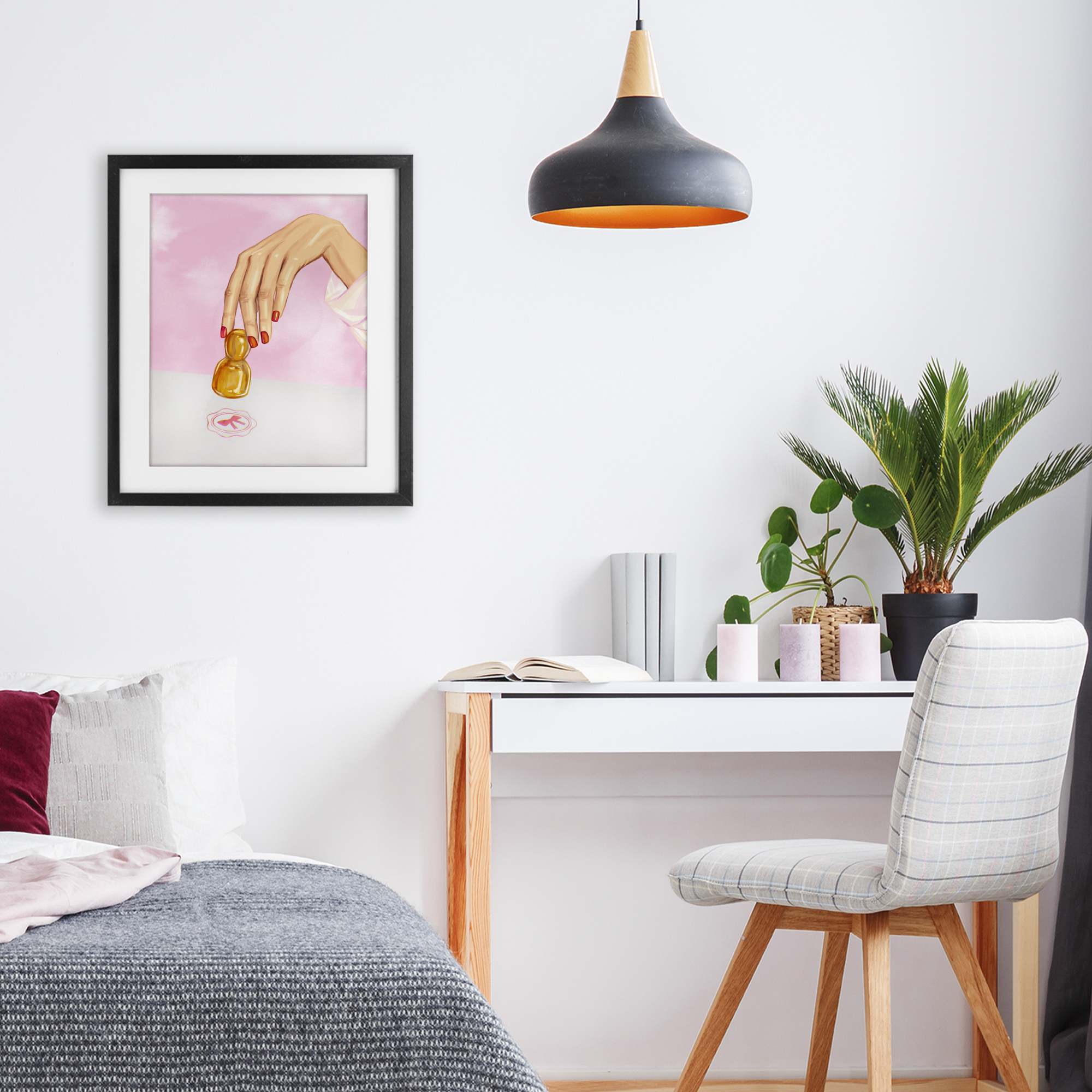 Pink Bow Fashion Stamper Black Framed Print Under Glass, design by Ziwei Li