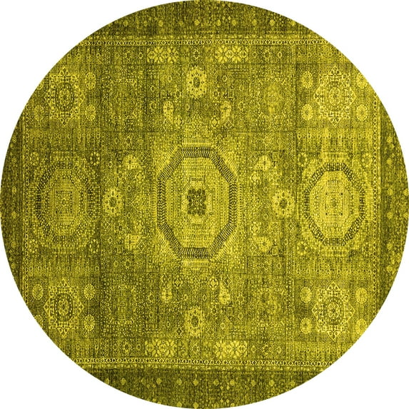 Ahgly Company Indoor Round Abstract Yellow Modern Area Rugs, 4' Round