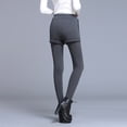 thumbnail image 5 of Skinny Pants Women Skort High Waist Slim Fit Cold-resistant Warm Casual Pants Pocket Faux Leather Design Fake Two-piece Leggings, 5 of 8