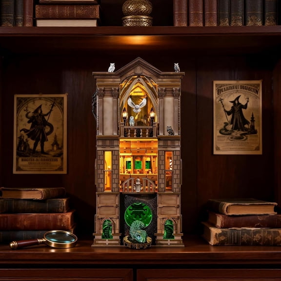 Book Nook Kit -  Magic Booknook for Adults & Teens, 3D Wooden Puzzle Bookshelf Insert with LED Lights,  Creative Craft Gift for Home Decor & Model Building