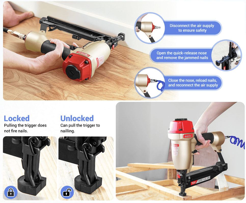 MEITE T64A Pneumatic Finish Nailer 16 Gauge Pneumatic Finish Nail Gun 1-1/4" to 2-1/2" Length