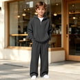 thumbnail image 2 of RMGVDSD Boys Clothes 2 Piece Fashion Fall Outfits Quarter Zip Hoodie Sweatshirts Wide Leg Sweatpants Solid Color Sweatsuit Sets With Pockets 6-7 Years, 2 of 7