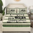 thumbnail image 3 of Camping Fitted&nbsp;Sheet Full,Camper Themed Bedding&nbsp;Set Camper Decor,RV Travel Car Camping Bed&nbsp;Sheets Teens,Sketch Drawing Vintage Beige Green Stripes Bed Cover Camping Accessories, 3 of 5