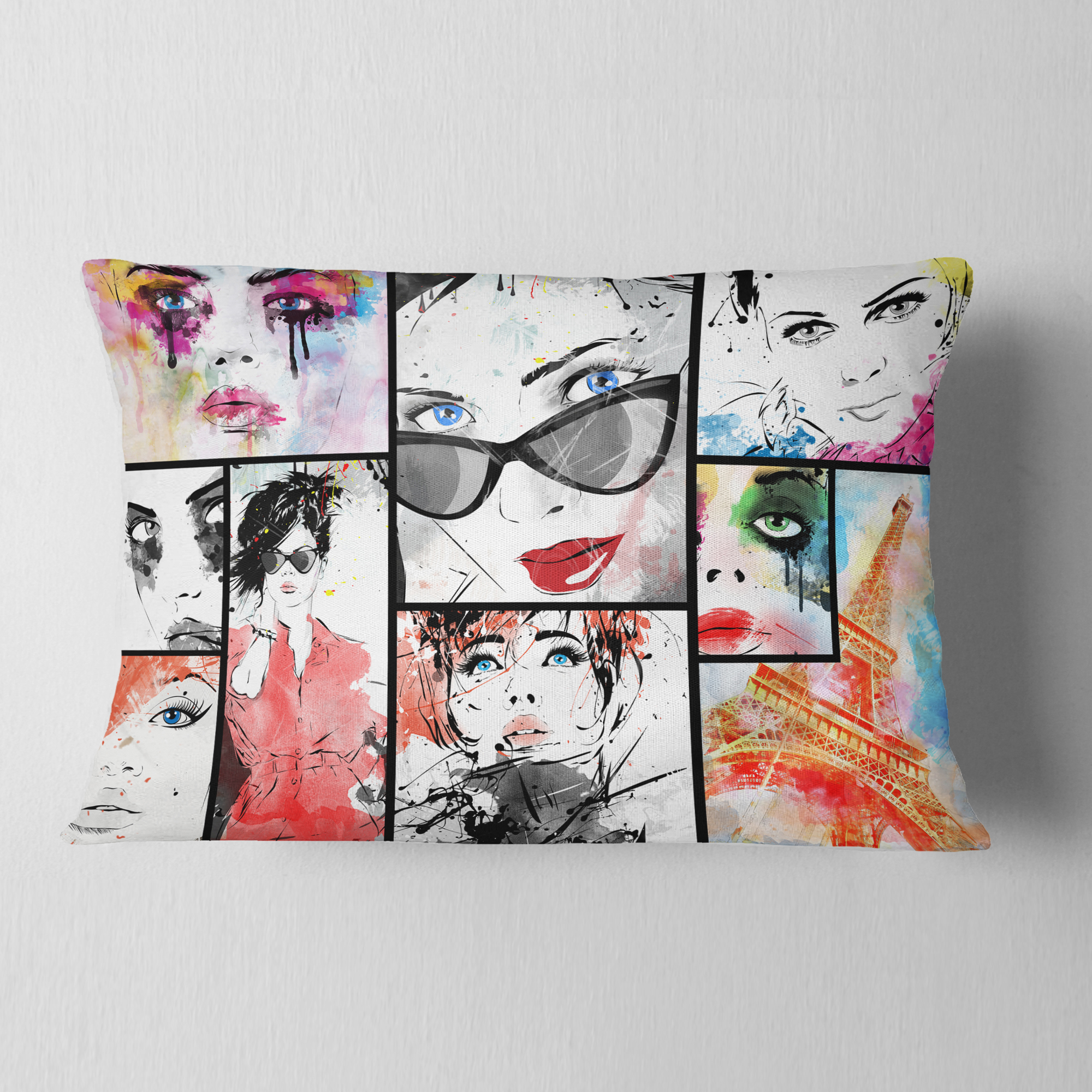 Designart Girls Collage - Abstract Portrait Throw Pillow - 12x20