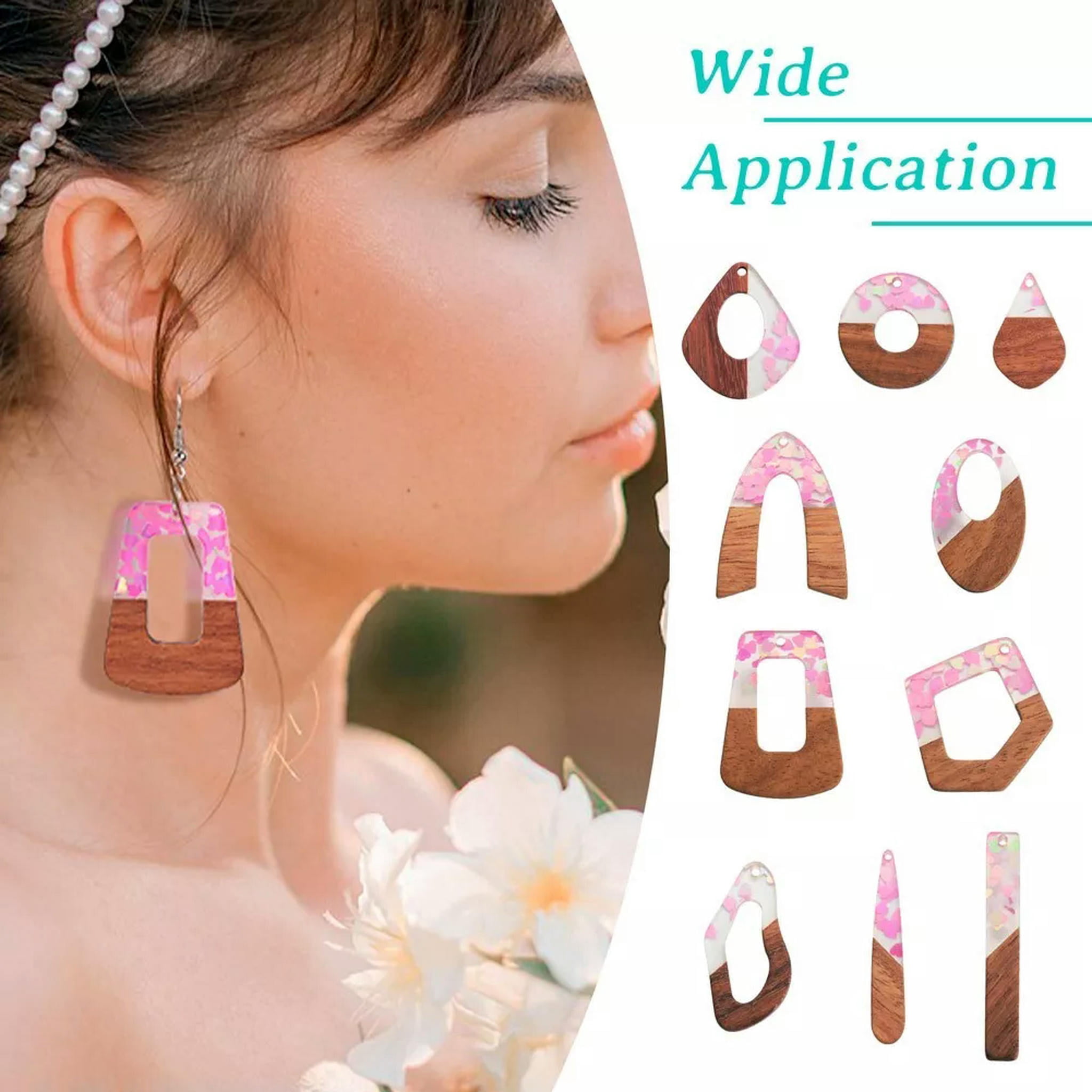U8MO 20Pc/Box Opaque Resin Walnut Wood Pendants DIY 2 Tone Dangle Earring Making Kit