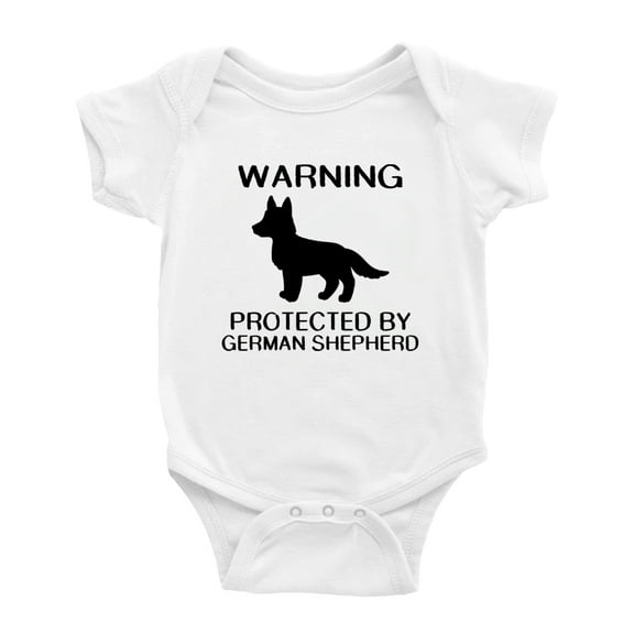 Warning: Protected by A German Shepherd Dog Funny Baby Rompers Baby Clothes (White,3-6 Months)