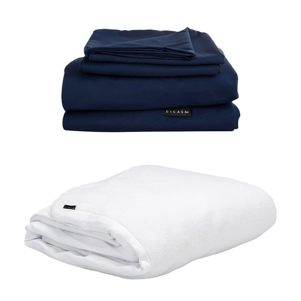 Cubrecolchon Dicasa Cloud King Size impermeable + Sabanas Softy Azul Marino