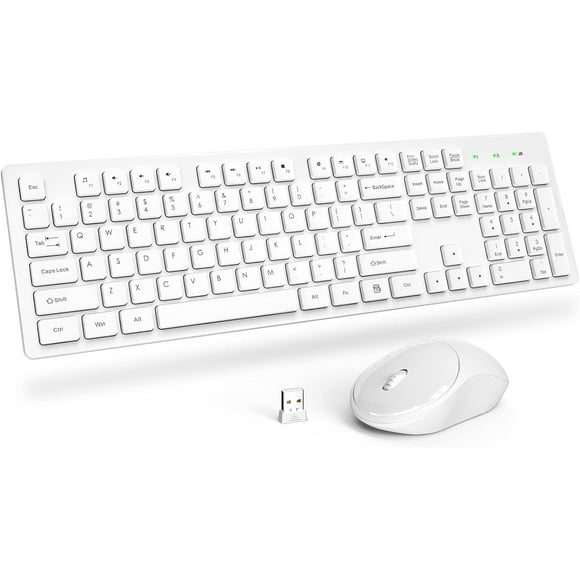 ERDS-Wireless Keyboard and Mouse, Silent 2.4GHz Cordless Full Size USB Mouse Combo, Long Battery Life, Lag-Free for Computer, Laptop, PC, Windows, Mac, Chrome OS (White)