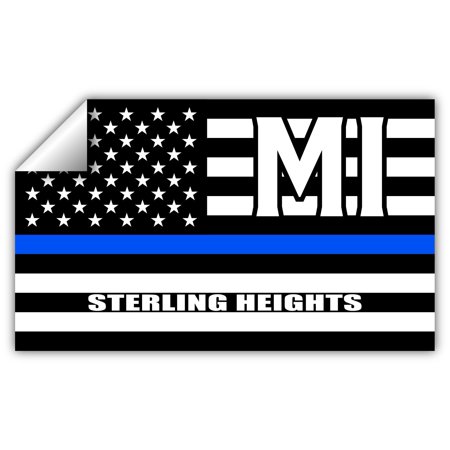 Sterling Heights MI Michigan Macomb County Thin Blue Line Stealthy USA Flag - Honoring Law Enforcement Officers Flags - Blue Lives Matter Euro Decal Bumper Sticker 3M Vinyl 3" x 5"