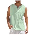 thumbnail image 1 of Men's Casual Loose Cotton Linen Shirts Colour Shirt Blouse Sleeveless Vest Beach Shirts Tops 2XL, 1 of 5