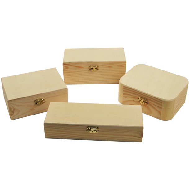 Unfinished Wood Box Assortment 6 Inch8.5 Inch W/Clasp9 Each Of 4