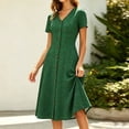thumbnail image 2 of XUNKUSGA Womens Summer Dresses Classic Polka Dot V-Neck Short Sleeve Women's Dresses Fashion Slim Fit Button Down A Line Dresses for Women Floral Print Knee-Length Dress S-2XL Green, 2 of 8